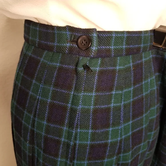 VINTAGE PENDLETON MIDI PLAID BLUE GREEN PLEATED SK